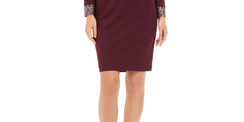 Vestido de coquetel feminino Vince Camuto com manga comprida e detalhes em roxo, tamanho 6