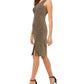 Vestido feminino Vince Camuto de um ombro só com glitter e malha dourada, tamanho 8