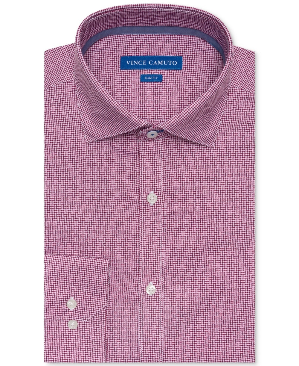 Camisa social Vince Camuto Slim Fit Comfort Stretch Dobby Masculina Vermelha Tamanho 15X34X35