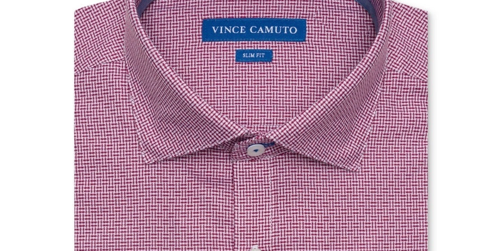 Camisa social Vince Camuto Slim Fit Comfort Stretch Dobby Masculina Vermelha Tamanho 15X34X35