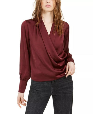 Band Of Gypsies Top feminino de manga comprida com decote em V, vermelho, tamanho grande