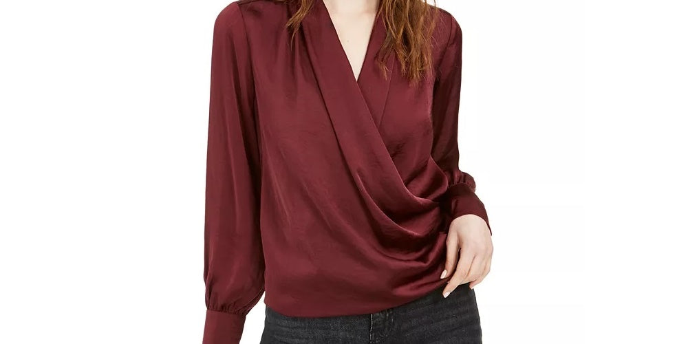 Band Of Gypsies Top feminino de manga comprida com decote em V, vermelho, tamanho grande