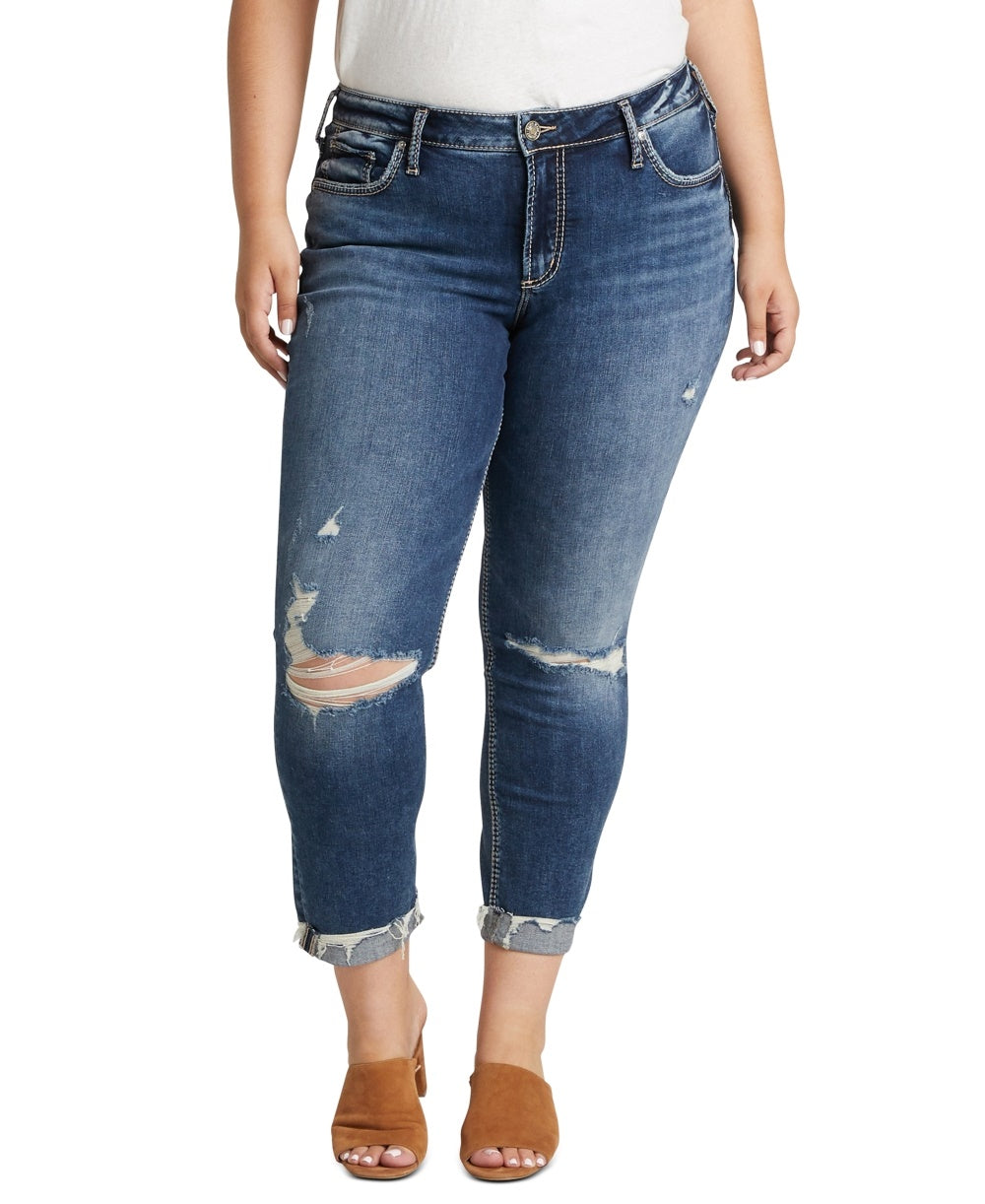 Calça jeans feminina rasgada e estilosa da Silver Jeans Co Co, azul, tamanho 24W