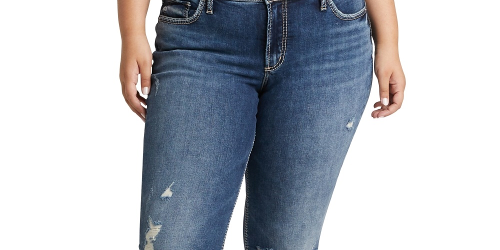 Calça jeans feminina rasgada e estilosa da Silver Jeans Co Co, azul, tamanho 24W