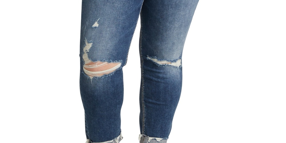 Calça jeans feminina rasgada e estilosa da Silver Jeans Co Co, azul, tamanho 24W