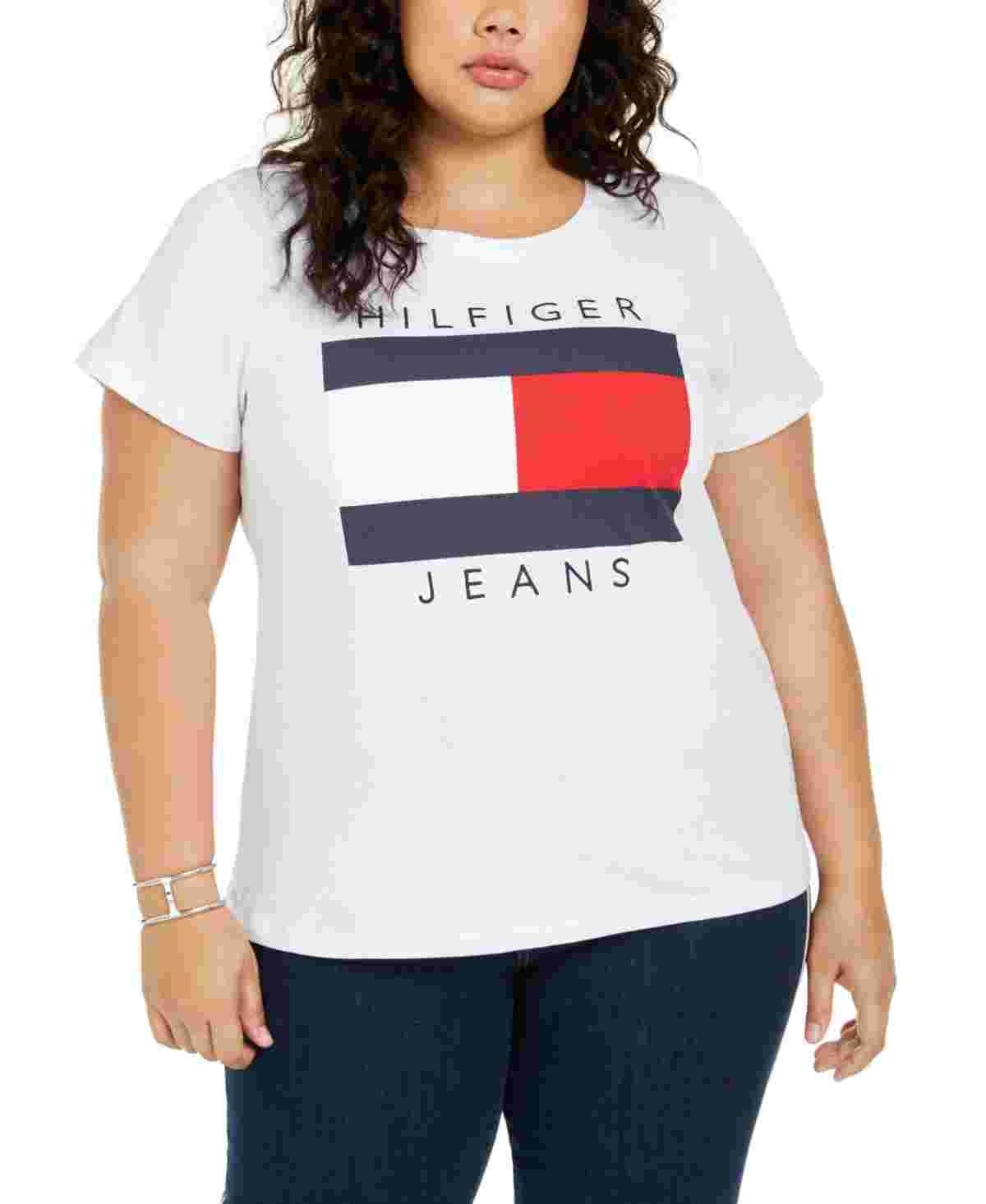 Camiseta Tommy Hilfiger Plus Size de Algodão com Logotipo, Branca, Tamanho 2X