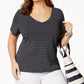 Camiseta feminina Tommy Hilfiger Plus de algodão com bolinhas e gola V, azul-marinho, tamanho 3X
