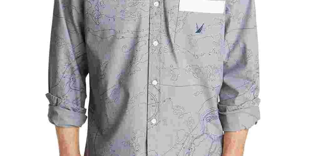 Camisa casual masculina com estampa de mapa Oxford Nautica, cinza, tamanho XX-G
