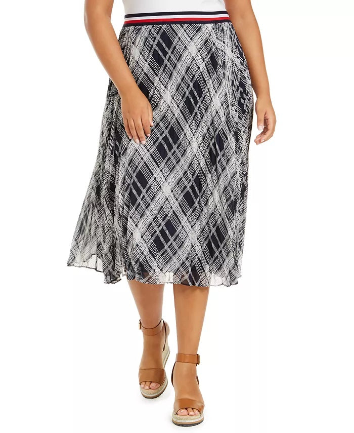 Tommy Hilfiger Saia Midi Xadrez Plus Size Feminina Azul Tamanho 3X