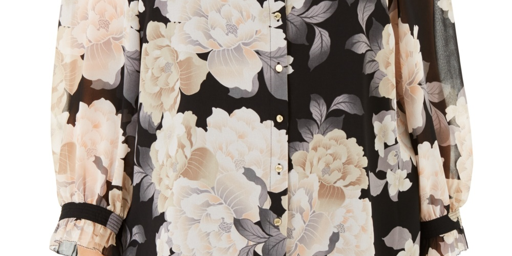 Blusa Calvin Klein Feminina com Babados, Cinza Escuro, Tamanho 3X