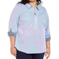 Camisa de algodão plus size Tommy Hilfiger feminina com zíper frontal, azul, tamanho 2X