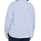 Camisa de algodão plus size Tommy Hilfiger feminina com zíper frontal, azul, tamanho 2X