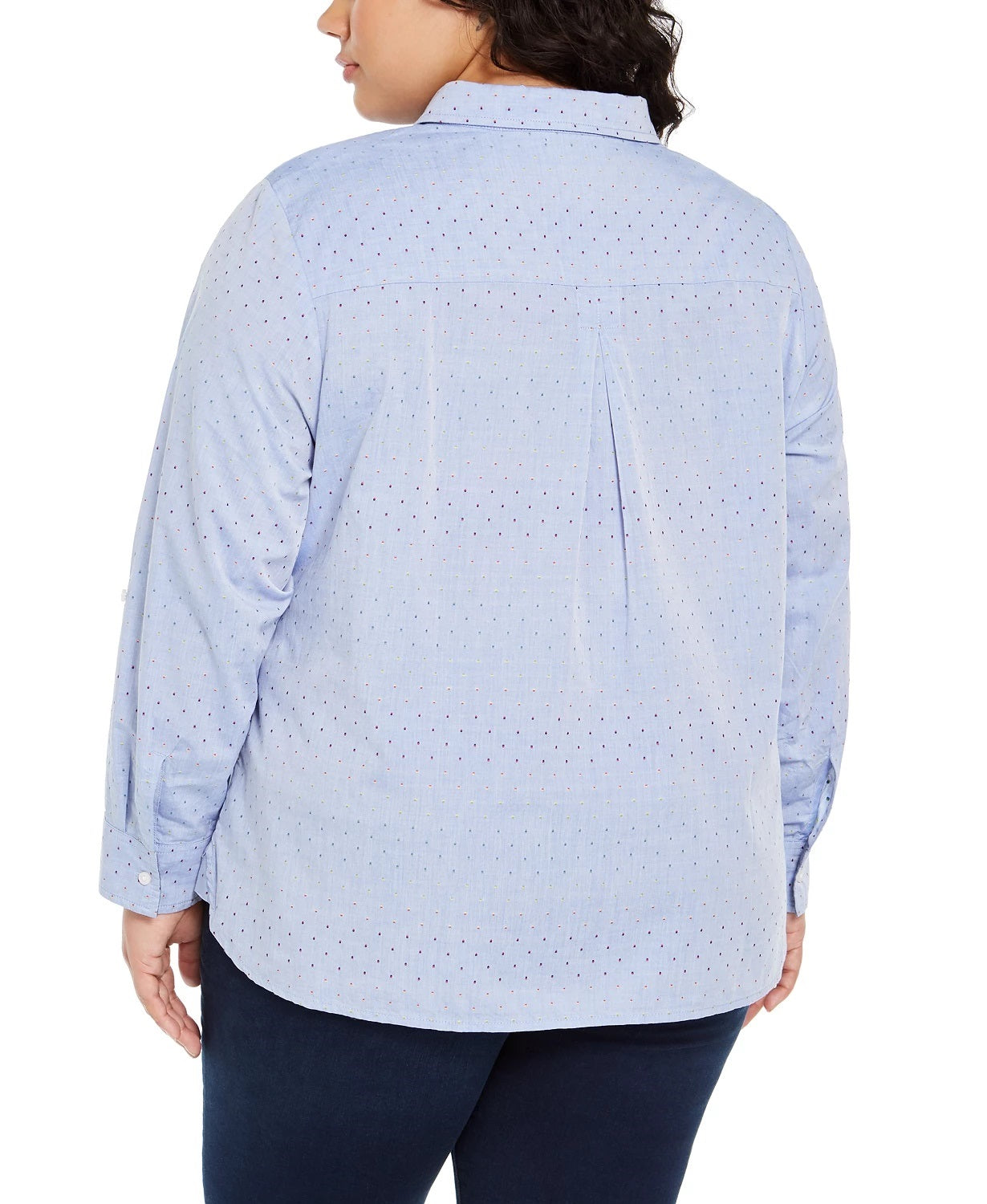 Camisa de algodão plus size Tommy Hilfiger feminina com zíper frontal, azul, tamanho 2X