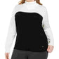 Calvin Klein Suéter Feminino Plus Size Colorblock Gola Alta Branco Tamanho 1X