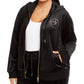 Calvin Klein Moletom com capuz feminino plus size com logo e contas em veludo, preto, tamanho 1X