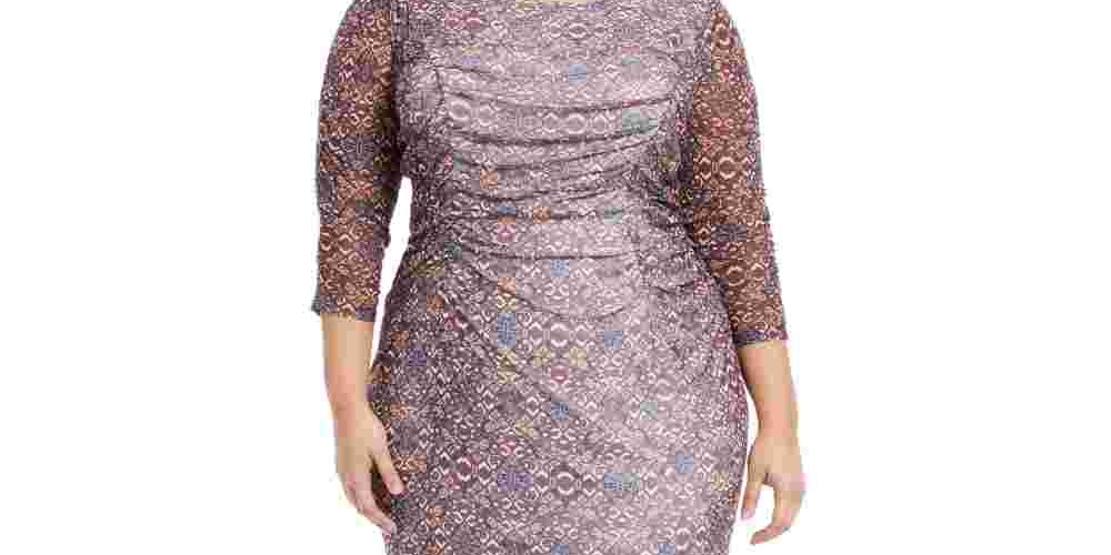 Vestido longo feminino plus size com estampa e fenda dupla, roxo, tamanho 1X, da NY Collection