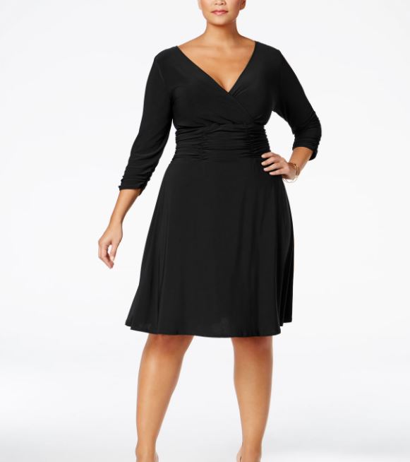 Vestido feminino plus size com babados evasê, preto, tamanho 2X, da NY Collection