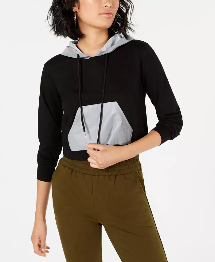 Moletom com capuz feminino refletivo e contrastante, preto, tamanho extragrande