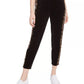 Calça de moletom feminina Juicy Couture com listras laterais em veludo, preta, tamanho pequeno