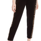 Calça de moletom feminina Juicy Couture com listras laterais em veludo, preta, tamanho pequeno