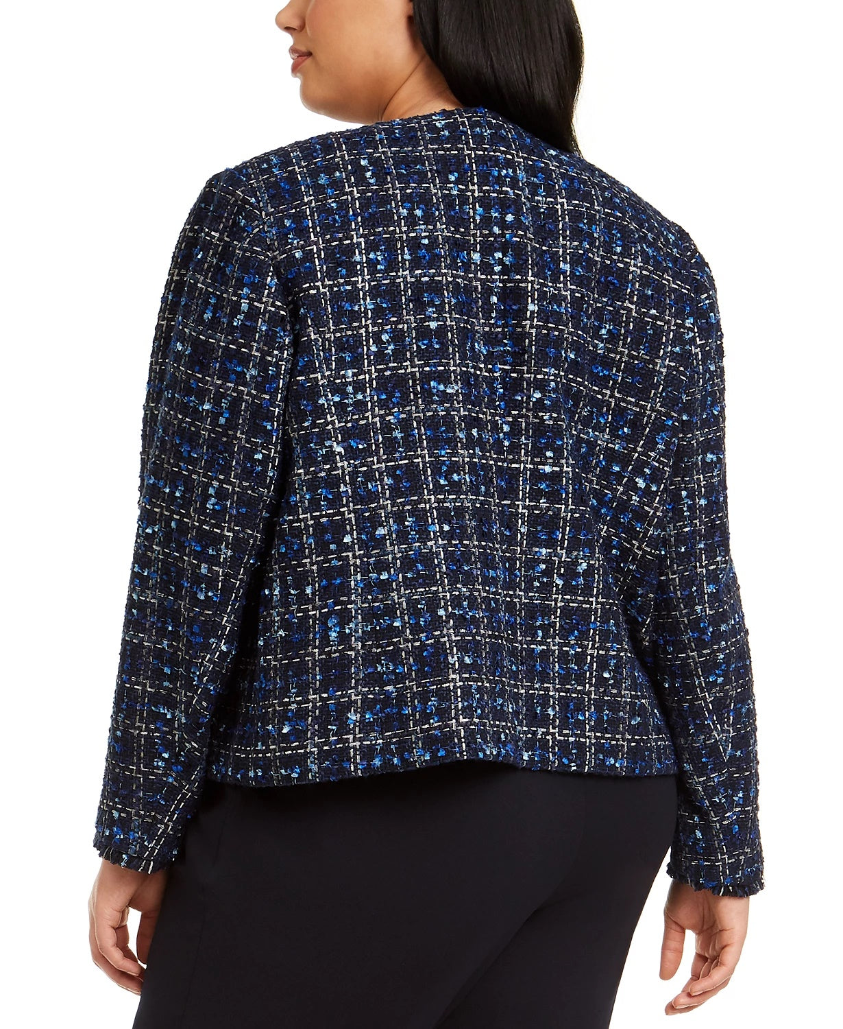 Terno feminino Calvin Klein xadrez azul desfiado para usar no trabalho, jaqueta azul, tamanho 18W