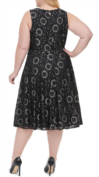 Vestido de festa feminino Tommy Hilfiger floral sem mangas com decote em V, cinza, tamanho 22W