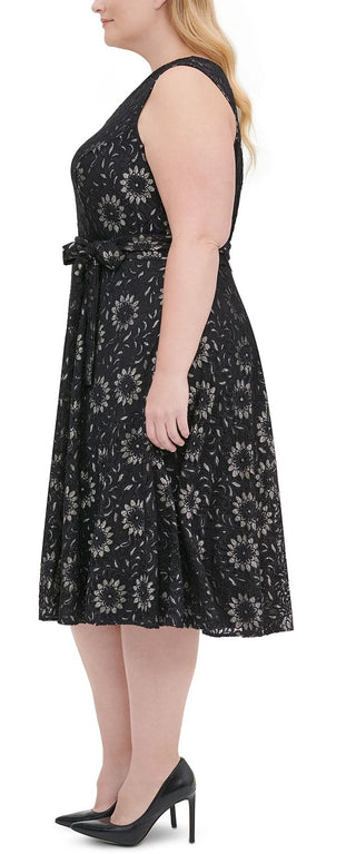 Vestido de festa feminino Tommy Hilfiger floral sem mangas com decote em V, cinza, tamanho 22W