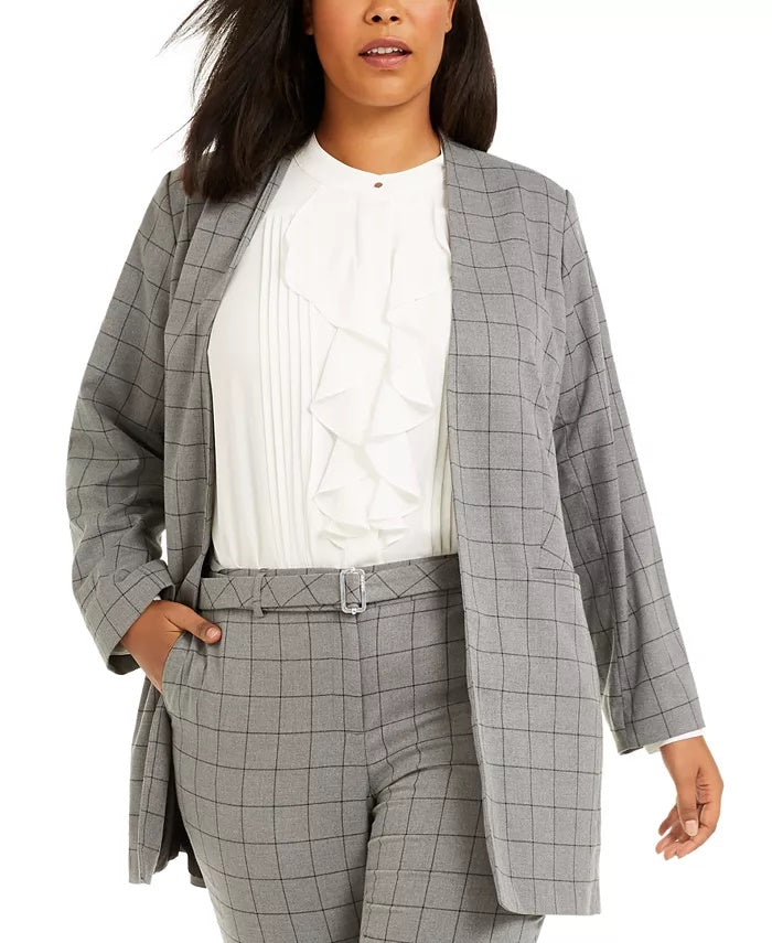 Calvin Klein Jaqueta Feminina Plus Size Windowpane Topper Cinza Tamanho 20W