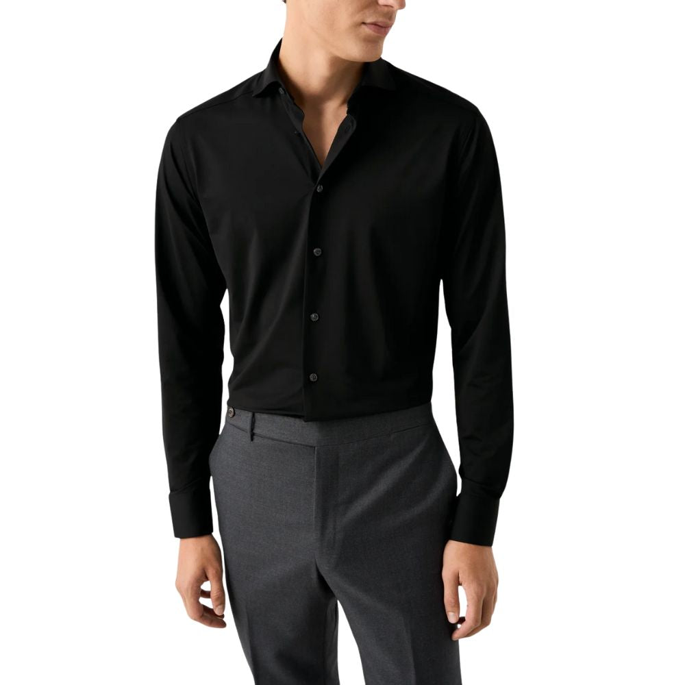 Camisa social Eton Slim Fit com elasticidade em quatro direções, preta, tamanho 14,5R