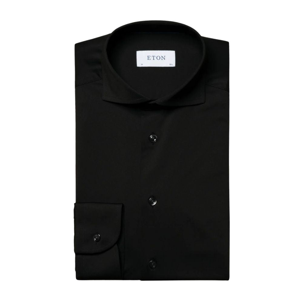 Camisa social Eton Slim Fit com elasticidade em quatro direções, preta, tamanho 14,5R
