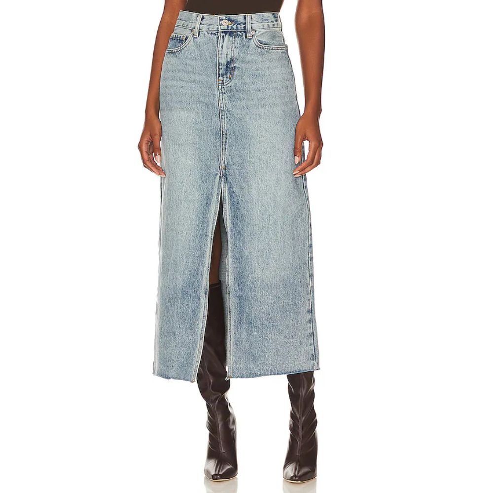 Saia longa jeans com fenda frontal Avani da Steve Madden, azul