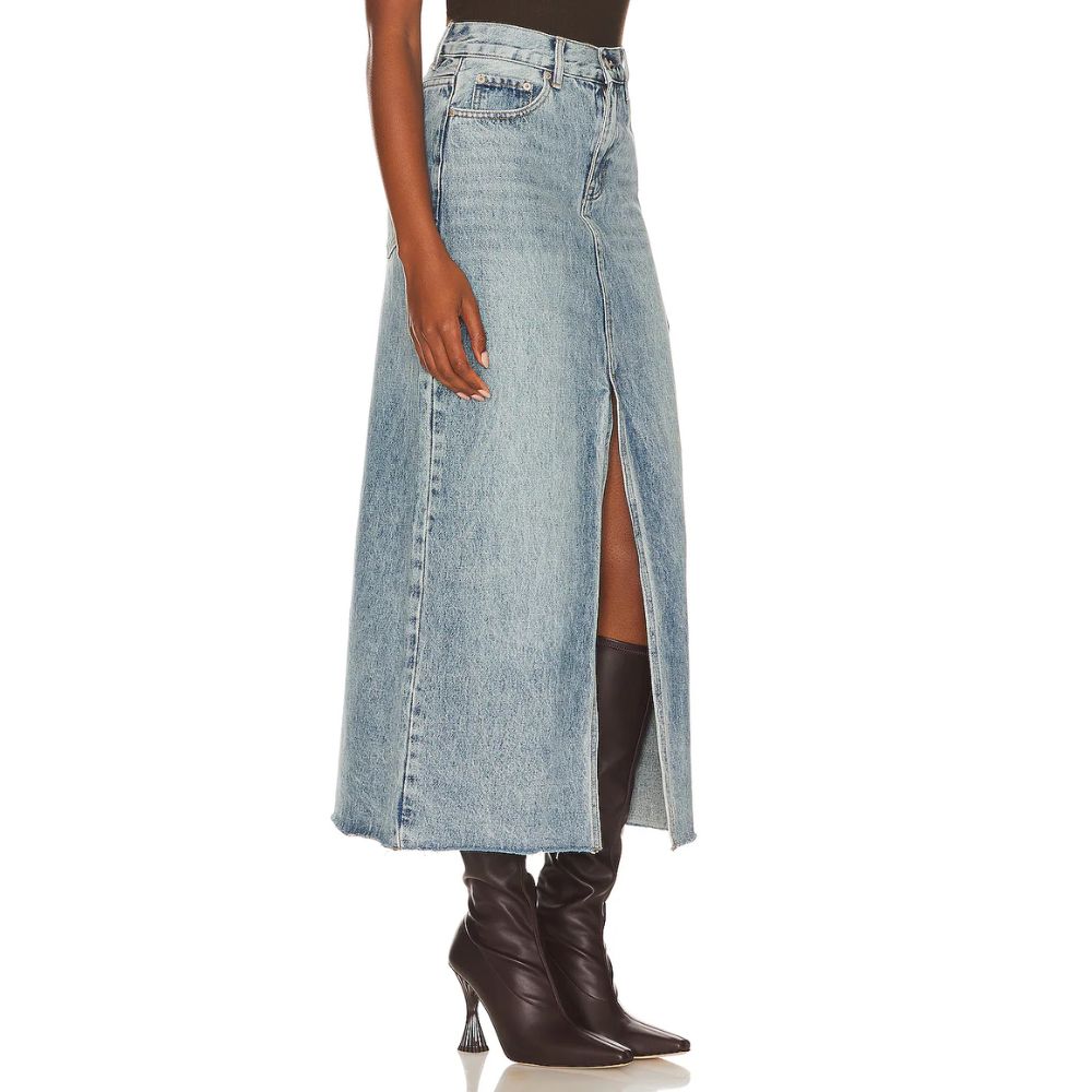 Saia longa jeans com fenda frontal Avani da Steve Madden, azul