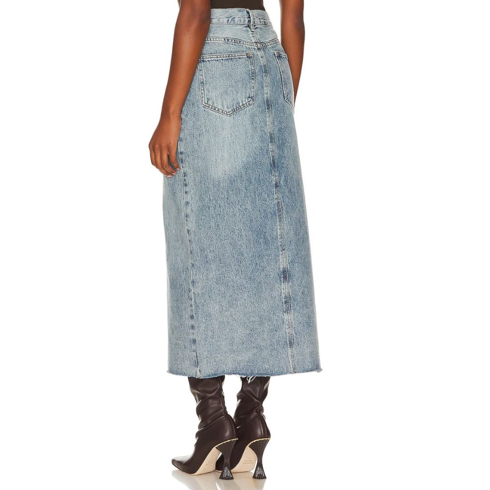 Saia longa jeans com fenda frontal Avani da Steve Madden, azul