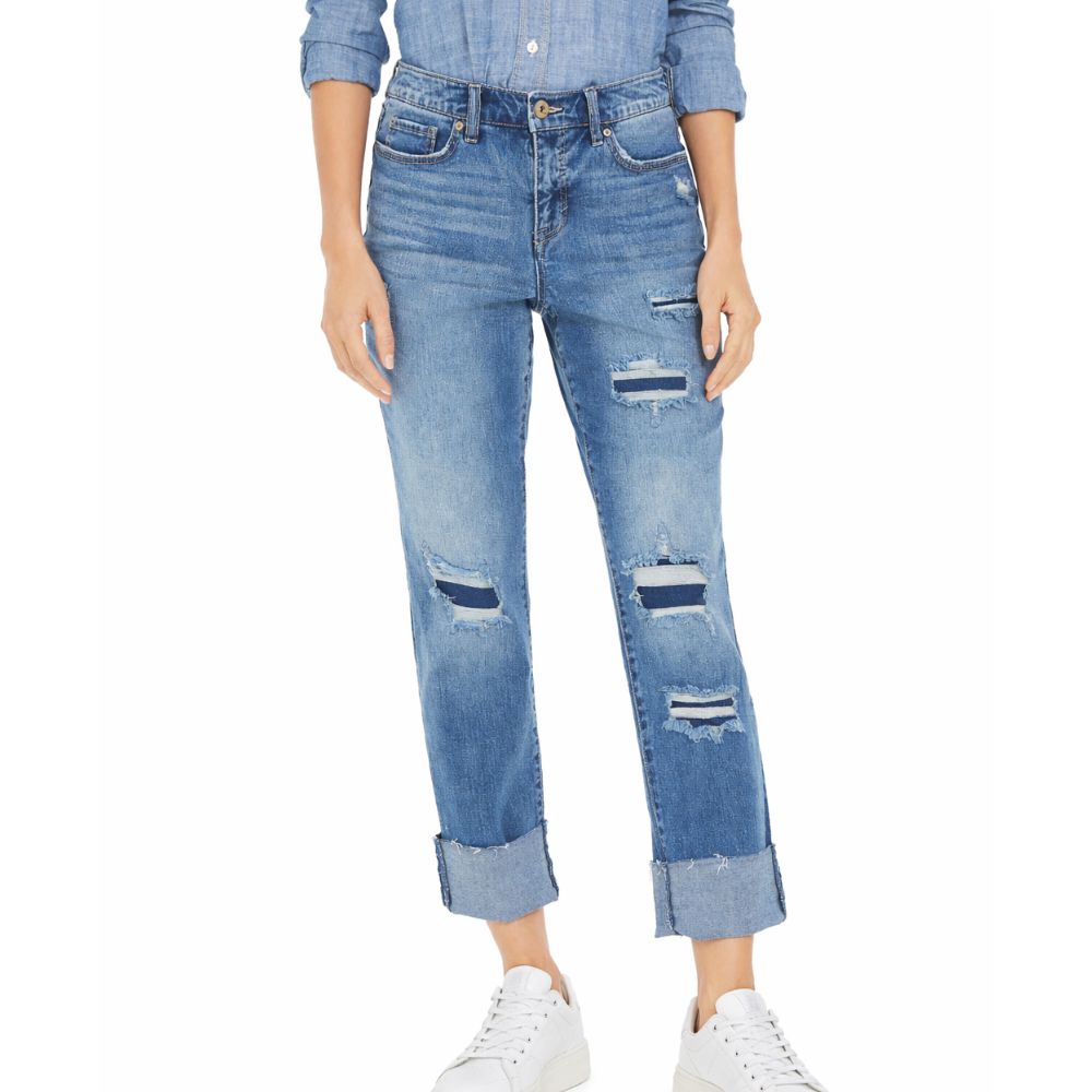 Calça jeans feminina reta e rasgada, azul, tamanho 2, da Style &amp; Co