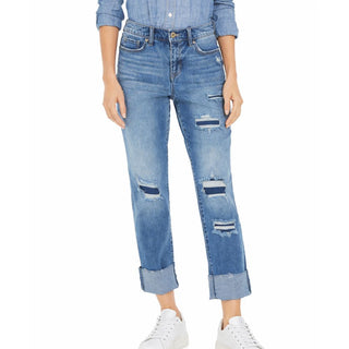 Calça jeans feminina reta e rasgada, azul, tamanho 2, da Style &amp; Co