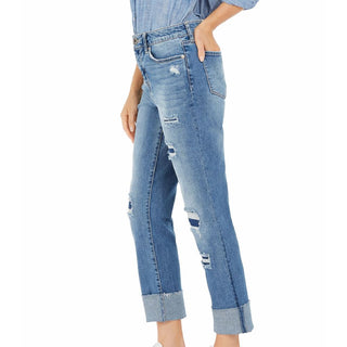 Calça jeans feminina reta e rasgada, azul, tamanho 2, da Style &amp; Co