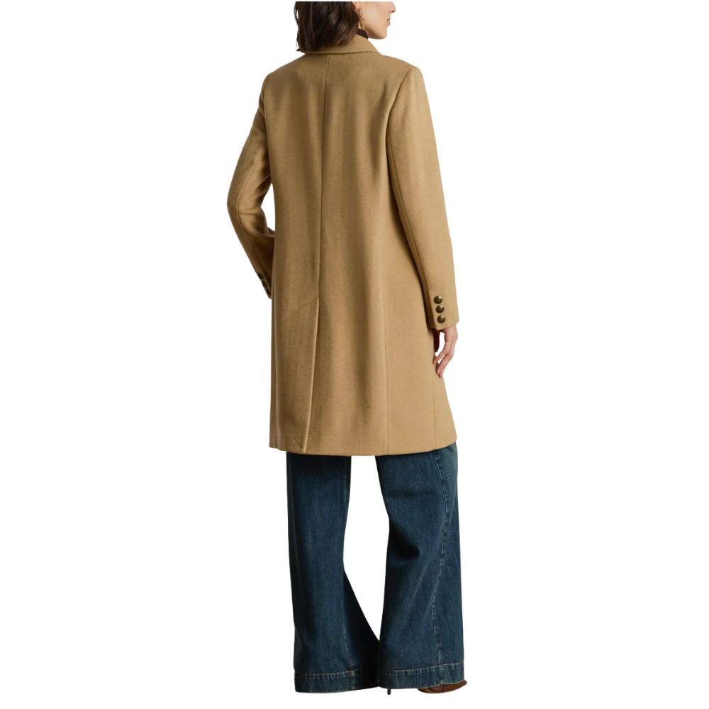 Lauren Ralph Lauren Crest Patch Wool Blend Coat Camel