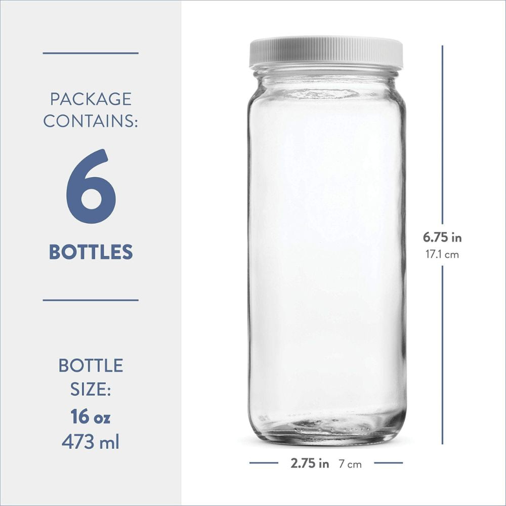 Garrafa de vidro para viagem, frasco de vidro, 16 onças [pacote com 6] 