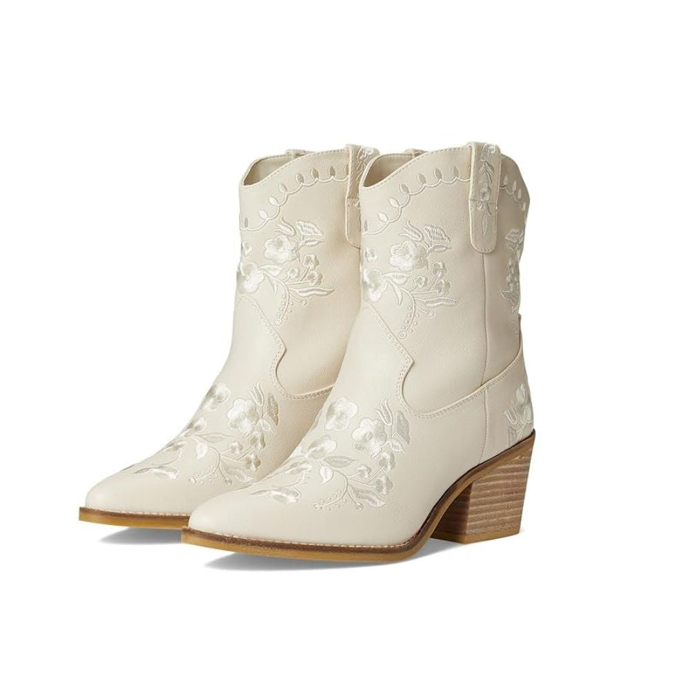 MIA "Calico" Embroidered Faux Leather Booties Ivory