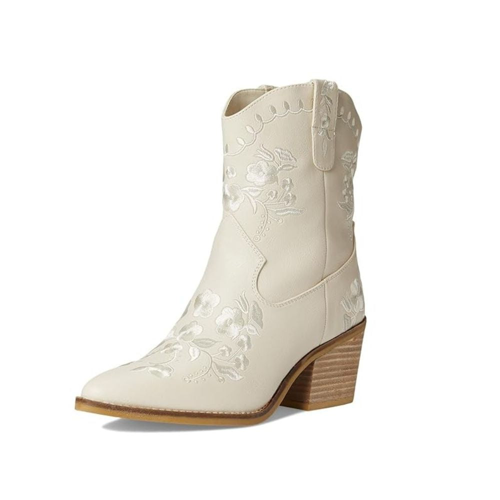 MIA "Calico" Embroidered Faux Leather Booties Ivory