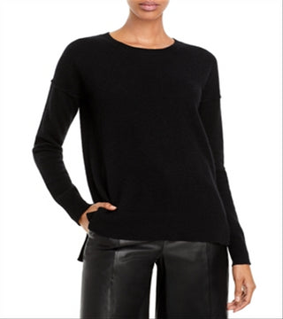 Suéter Aqua Cashmere alto e baixo de cashmere preto tamanho M