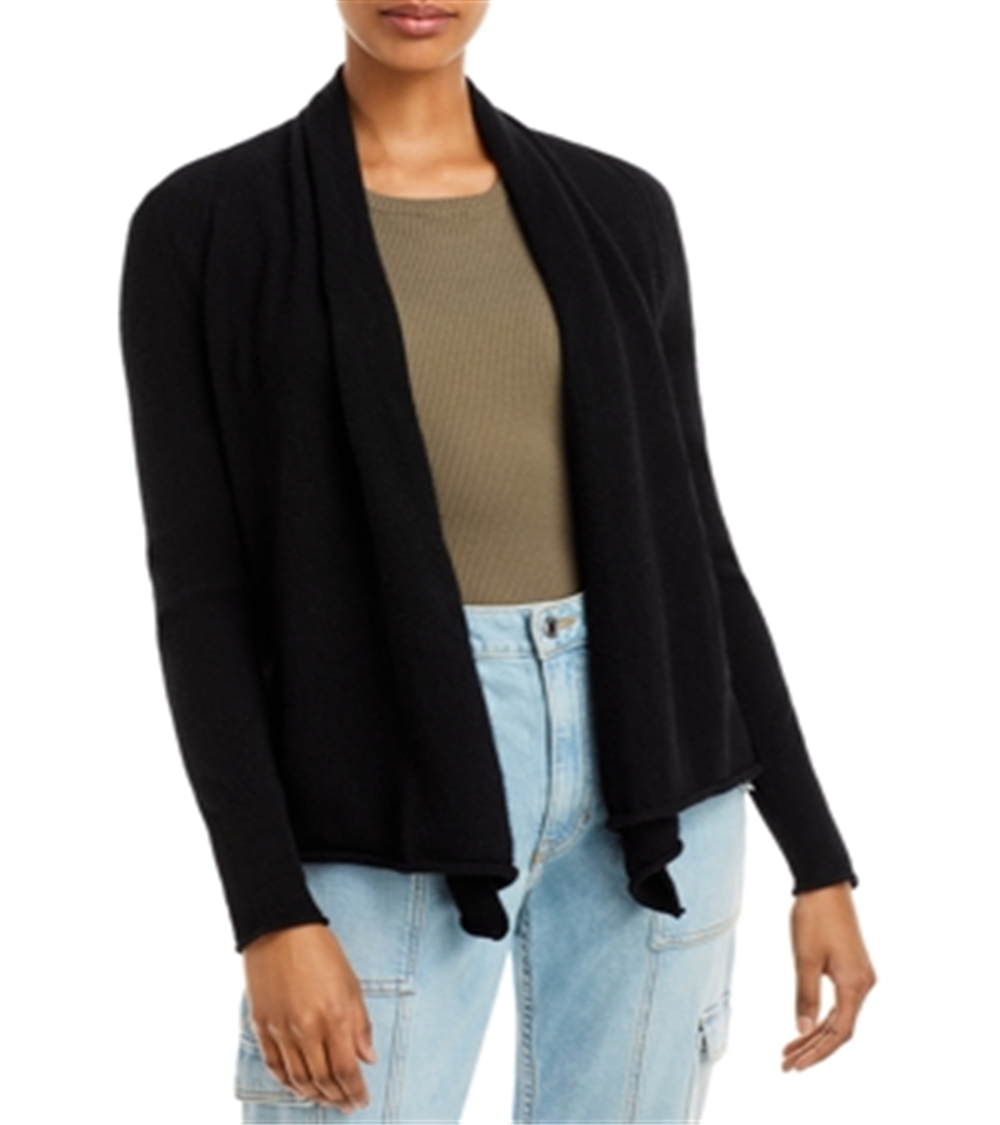 Cardigan de cashmere drapeado com frente aberta, preto, tamanho P