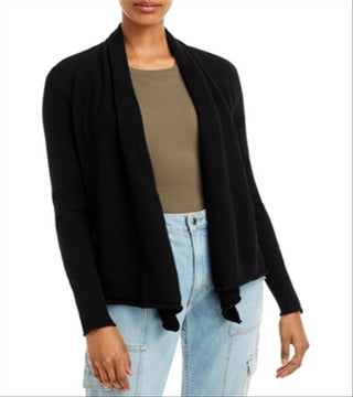 Cardigan de cashmere drapeado com frente aberta, preto, tamanho P