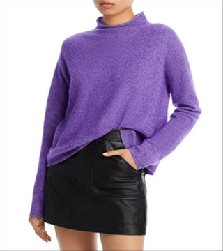 Suéter de cashmere escovado com gola falsa e acabamento enrolado Aqua Cashmere, tamanho M