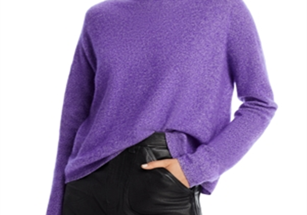 Suéter de cashmere escovado com gola falsa e acabamento enrolado Aqua Cashmere, tamanho M