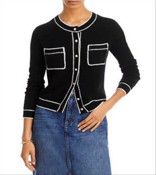 Cardigan de cashmere com manga comprida e ponto franzido C by Bloomingdale's, preto, tamanho G