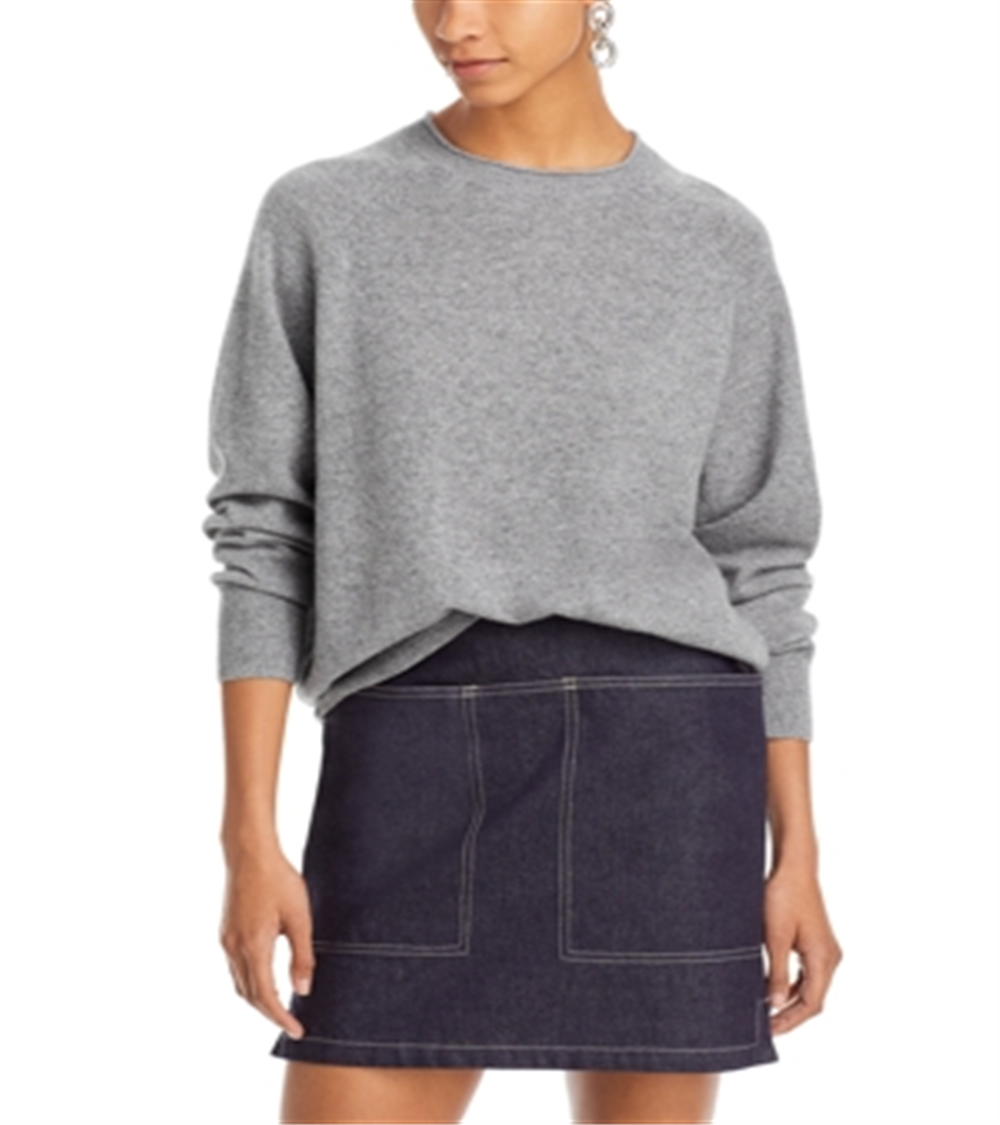 Suéter de cashmere com gola redonda e acabamento enrolado C by Bloomingdale's, cinza, tamanho G