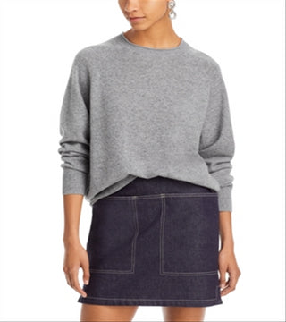 Suéter de cashmere com gola redonda e acabamento enrolado C by Bloomingdale's, cinza, tamanho G