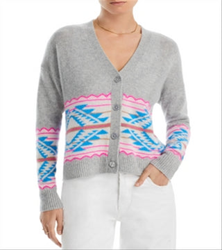 Cardigan Aqua Cashmere Fair Isle Cashmere Cinza Tamanho Grande