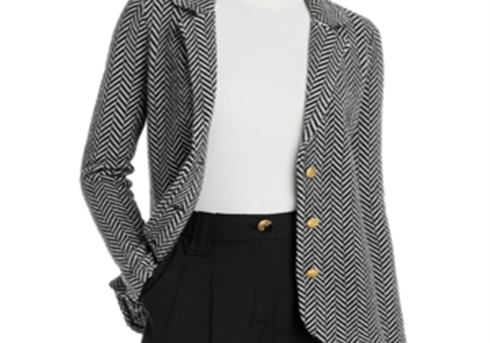 Blazer de cashmere com lapela entalhada da Bloomingdale's, preto, tamanho P